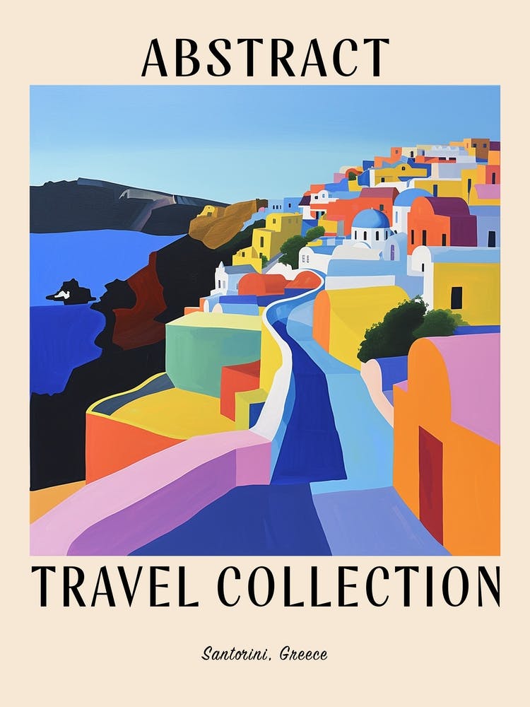 Abstract Travel Collection Poster Santorini Greece 2