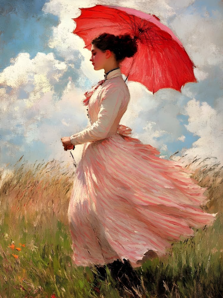 Lady With Red Umbrella