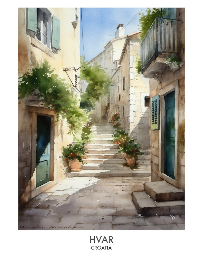 Hvar 1 Affiche de voyage à l'aquarelle