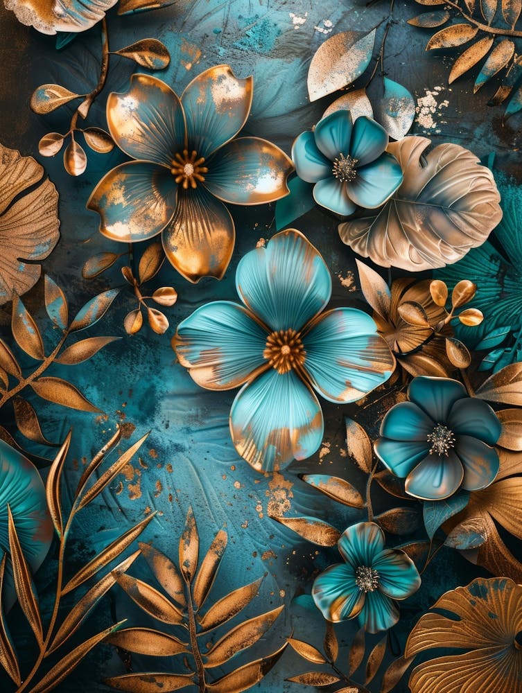 Gold And Blue Flowers 1