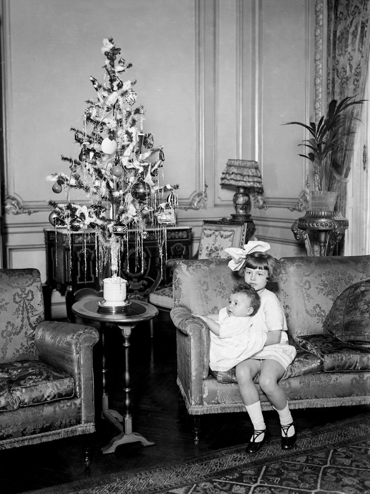 Vintage Christmas Decor, Tiny Christmas Tree, Black and White Old Photo