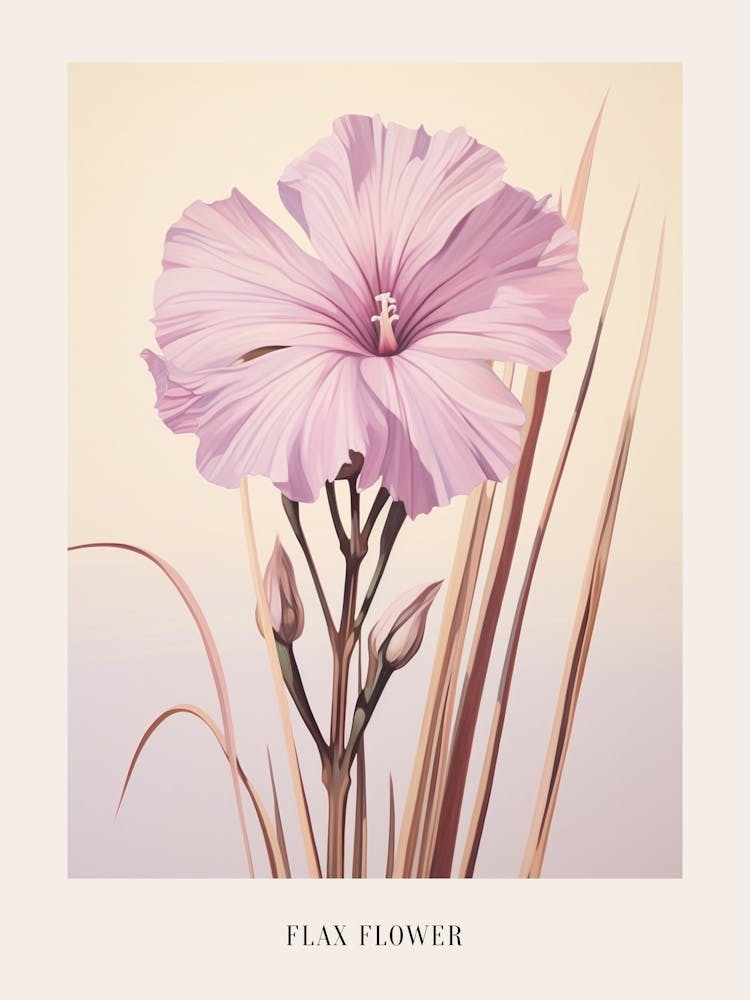 Floral Illustration Flax Flower 3 Poster