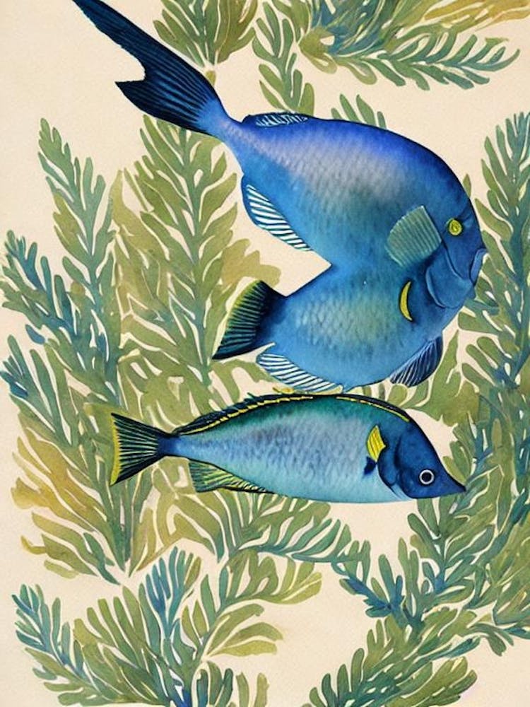 Blue Tang Vintage Graphic Watercolour
