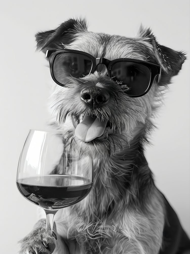 Border Terrier And Wine Wall Art, Black And White Print, Dog Gift, Alcohol Print, Bar Cart Art, Funny Dog Poster, Kitchen Wall Decor(1)