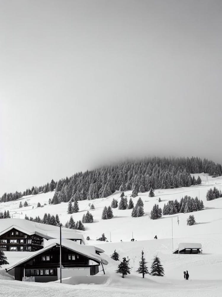 Obertauern, Austria Black And White Skiing Poster