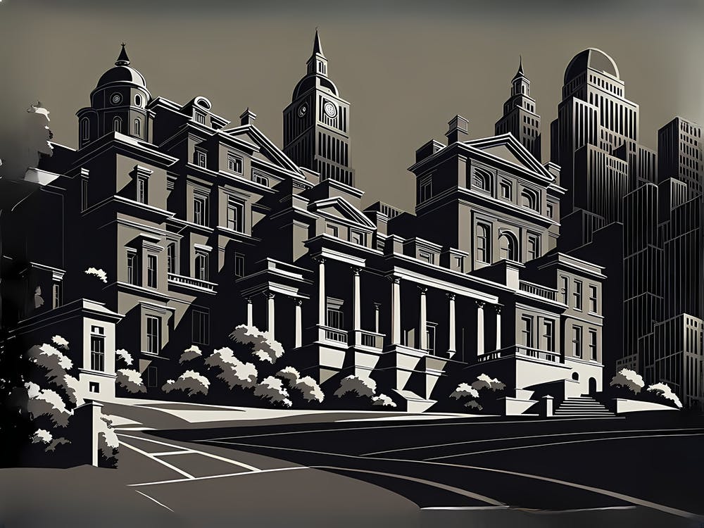 Cityscape, black and white monochromatic art