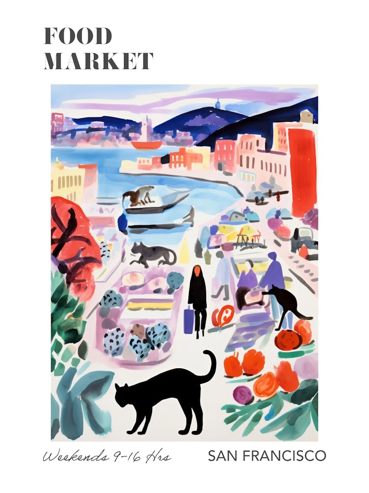 The Food Market In San Francisco 2 Illustration Poster