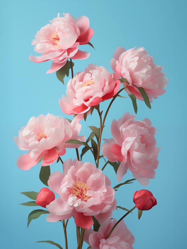 Pivoines sur Bleu