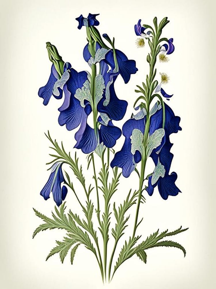 Larkspur Wildflower Vintage Botanical 1