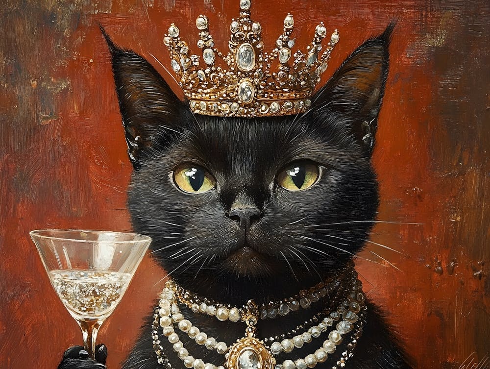 Royal Black Cat With Martini 2