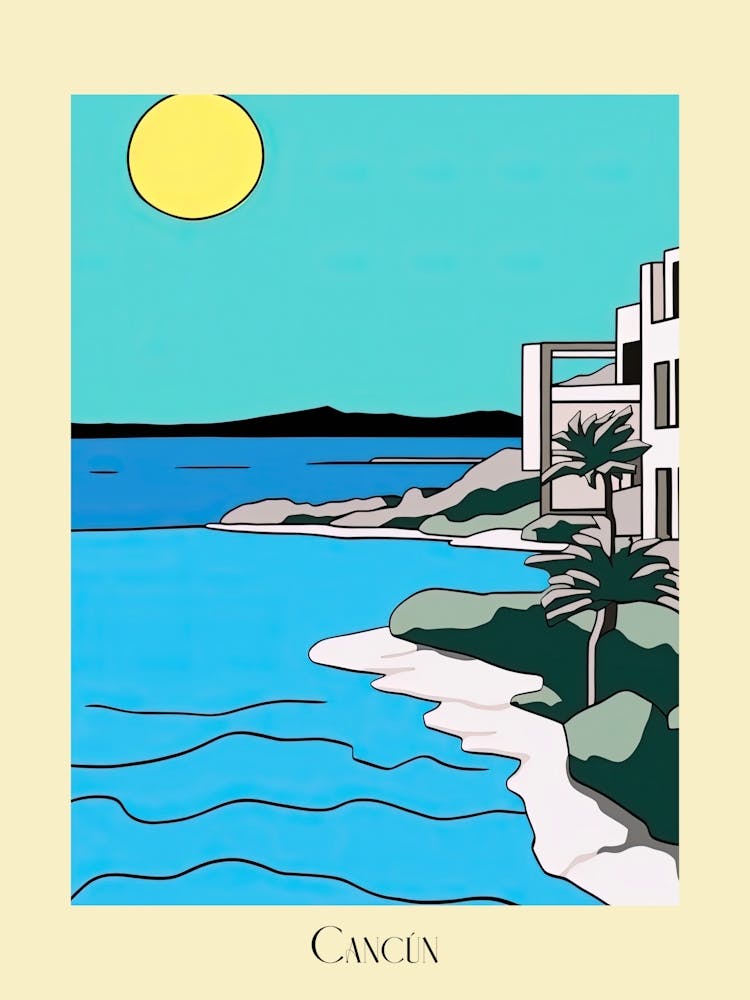 Poster Of Minimal Design Style Of Cancun, Mexico 1