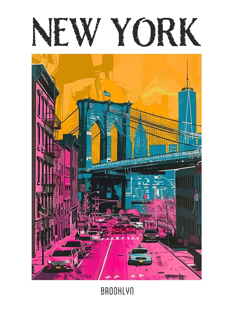 Brooklyn New York Colourful Silkscreen Illustration 4 Poster