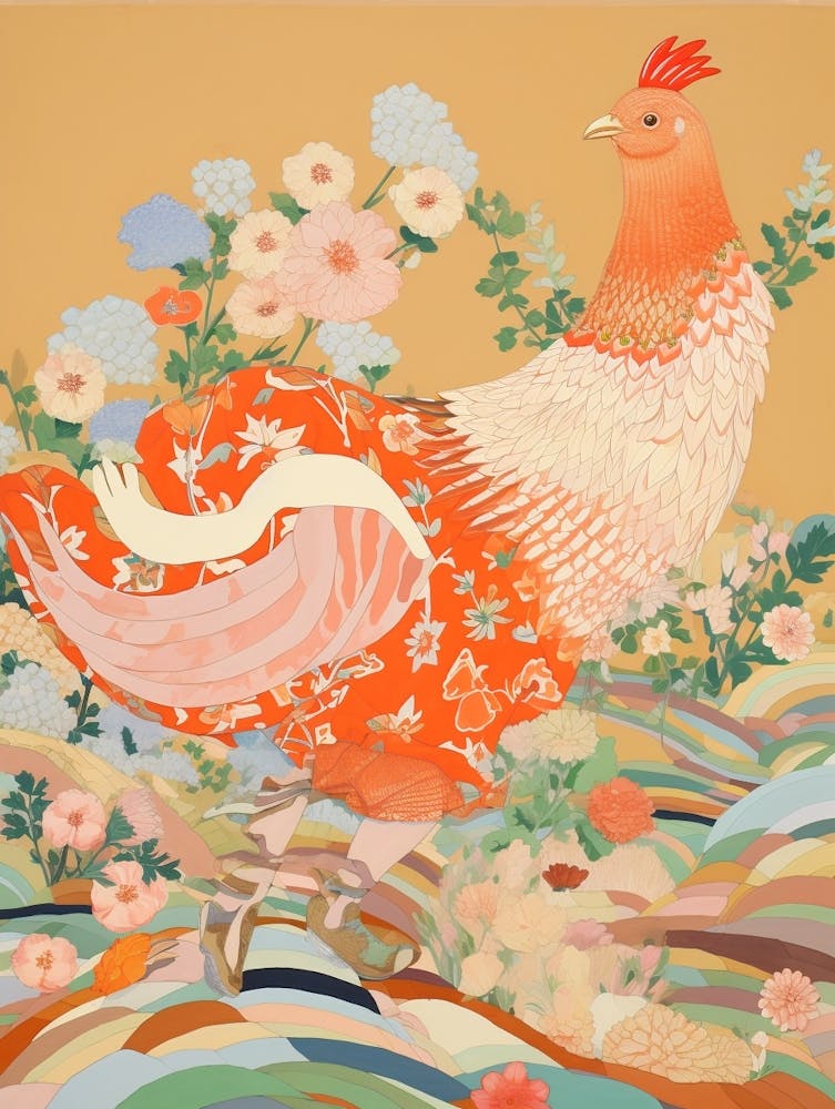 Poule 1 - Peinture d'oiseau maximaliste