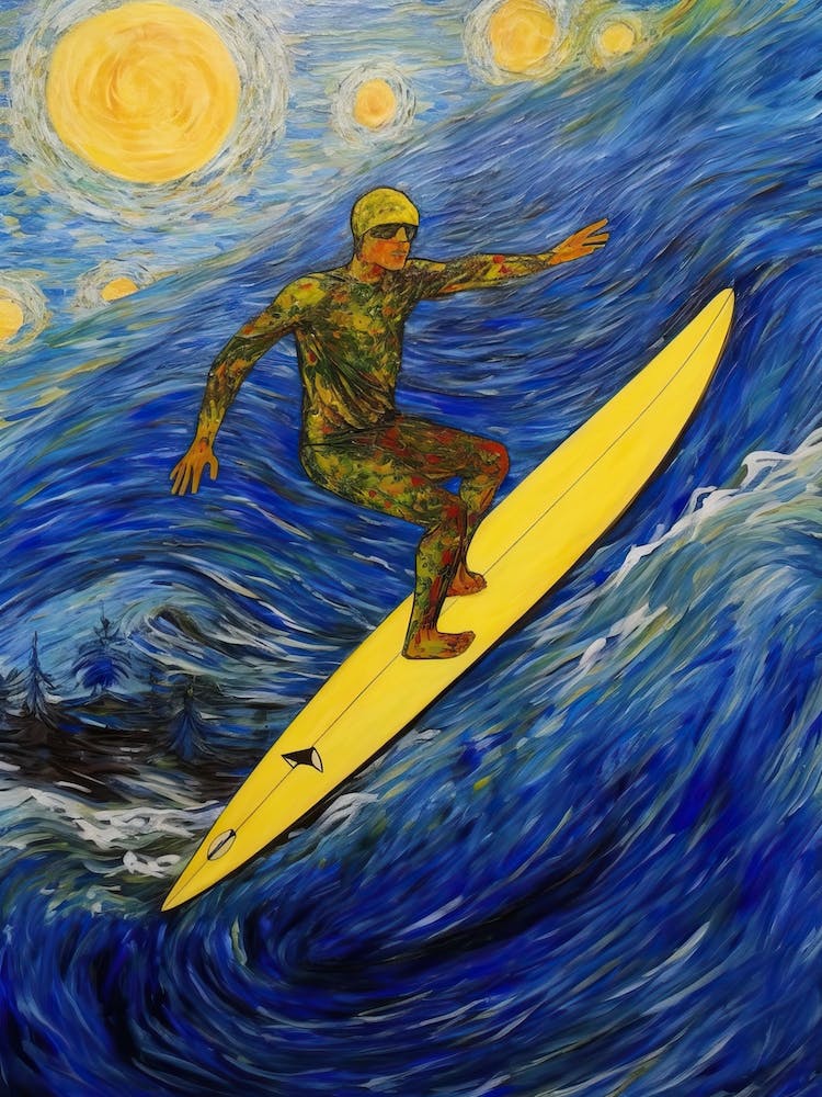 Surfing In The Style Of Van Gogh 1