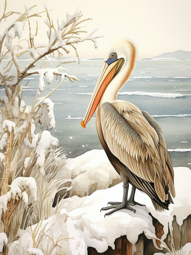 Winter Bird Painting Brown Pelican 3