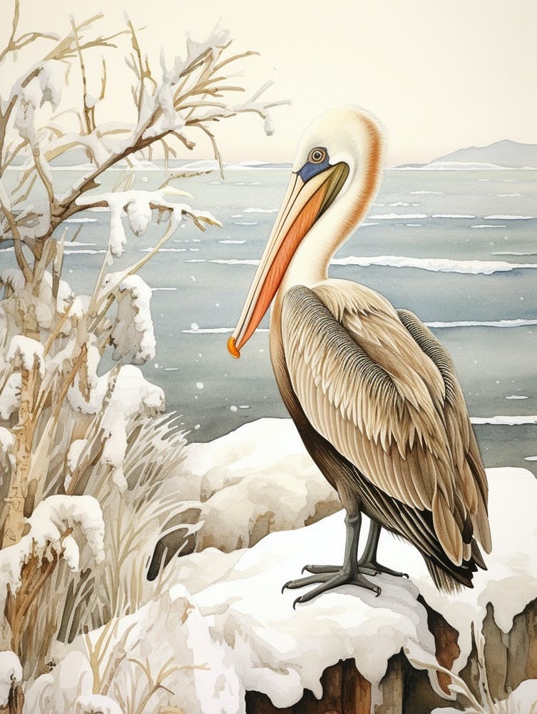 Winter Bird Painting Brown Pelican 3