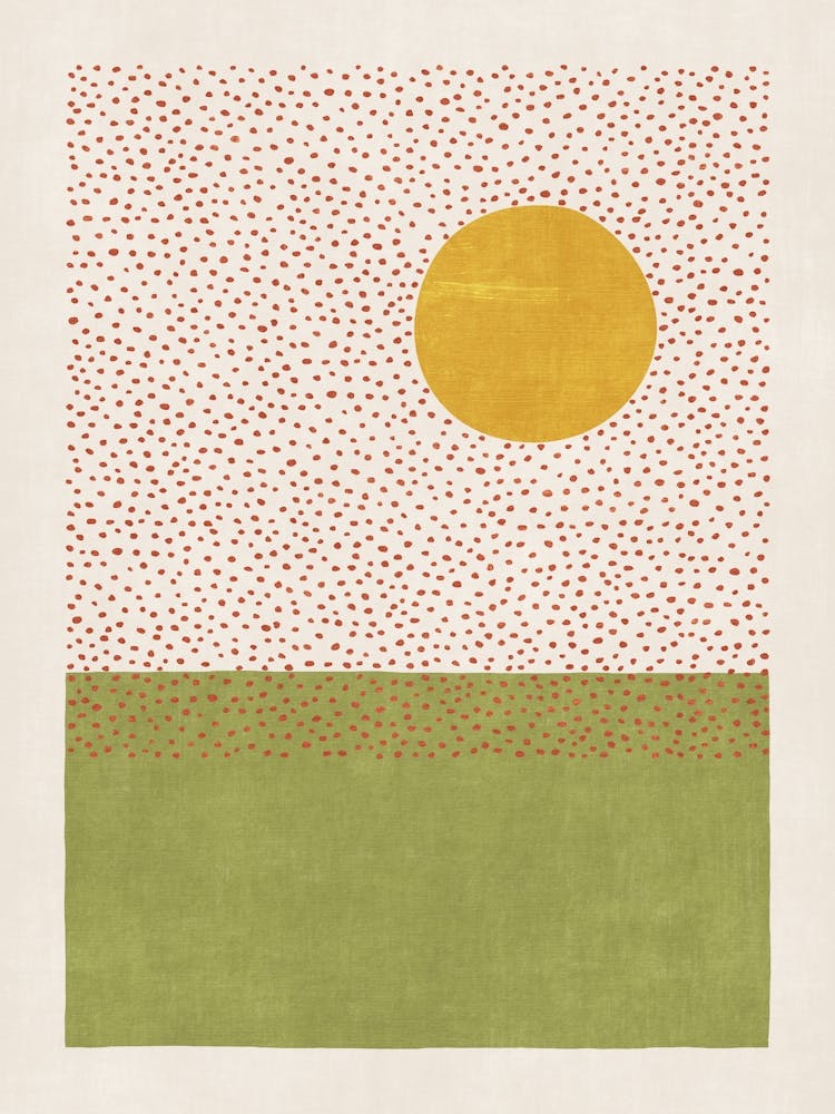 Abstract Landscape Sun over Green Field