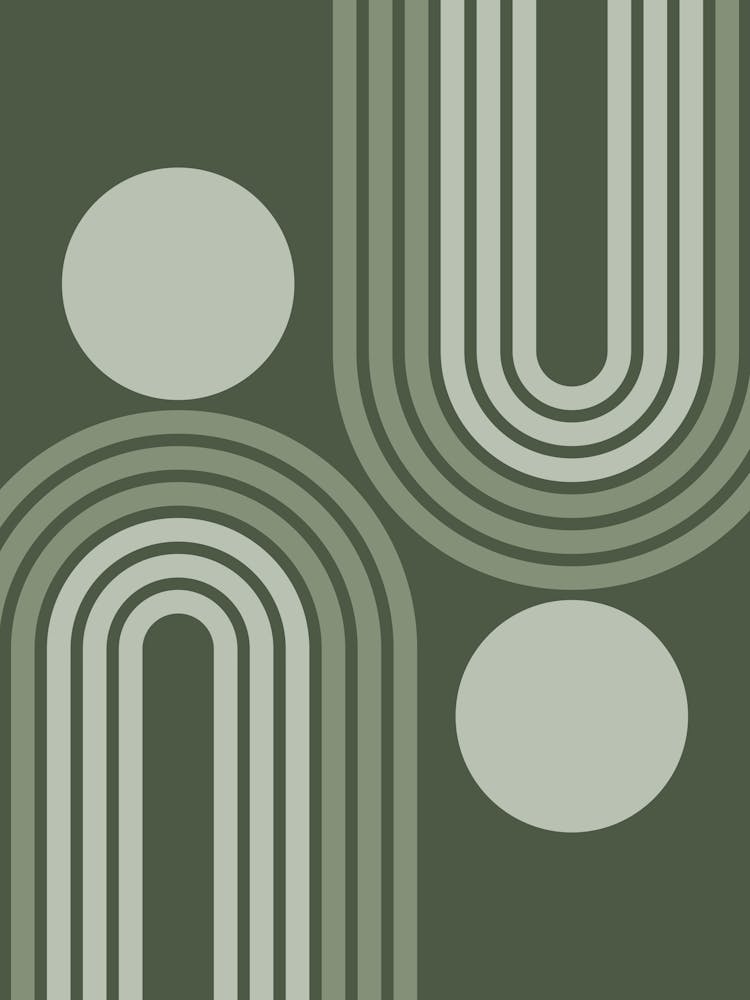 Mid Century Modern Geometric Rainbow And Sun Abstract A18 In Greenery Sage Green 01