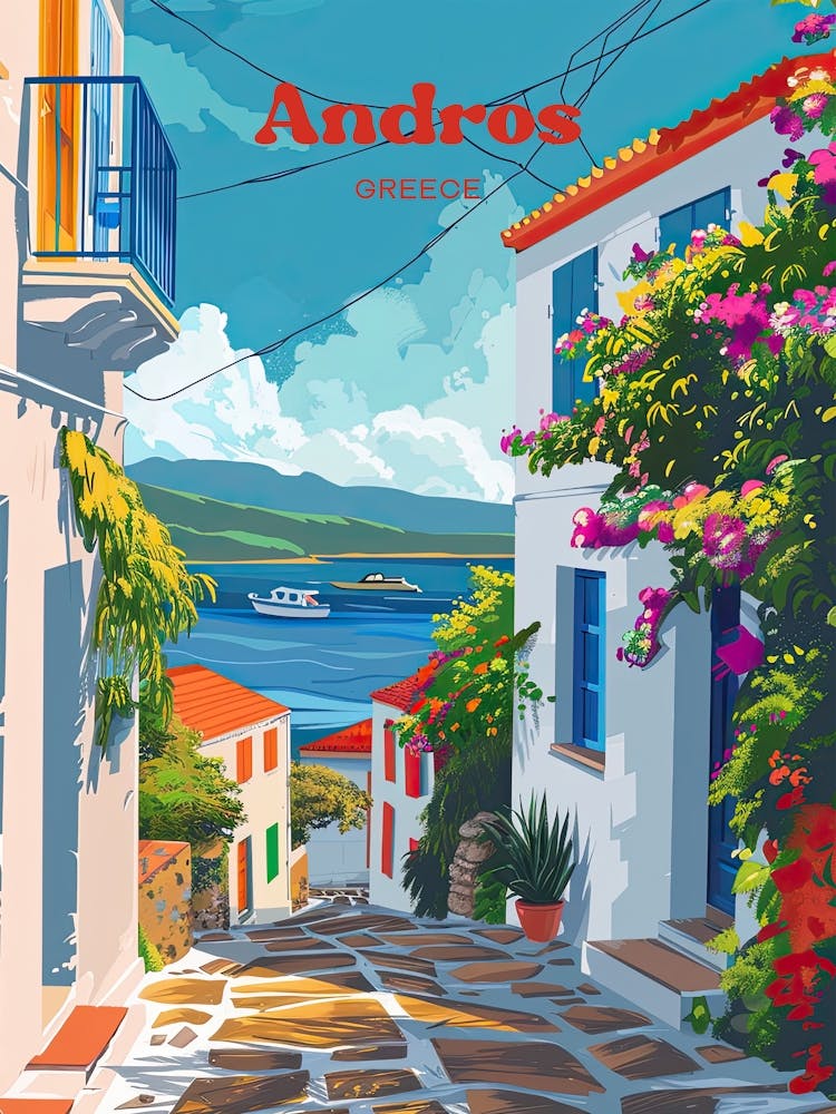 Andros Greece Island Art Illustration