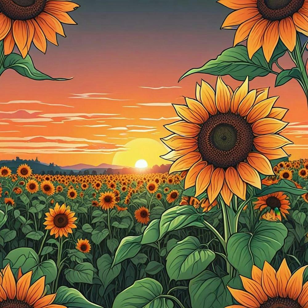 A Vibrant Field Of Sunflowers Stretching Towards The Horizon Under A Bright Sun A Poster Of Sunflowers In A Field With The Sun In The Background (1)