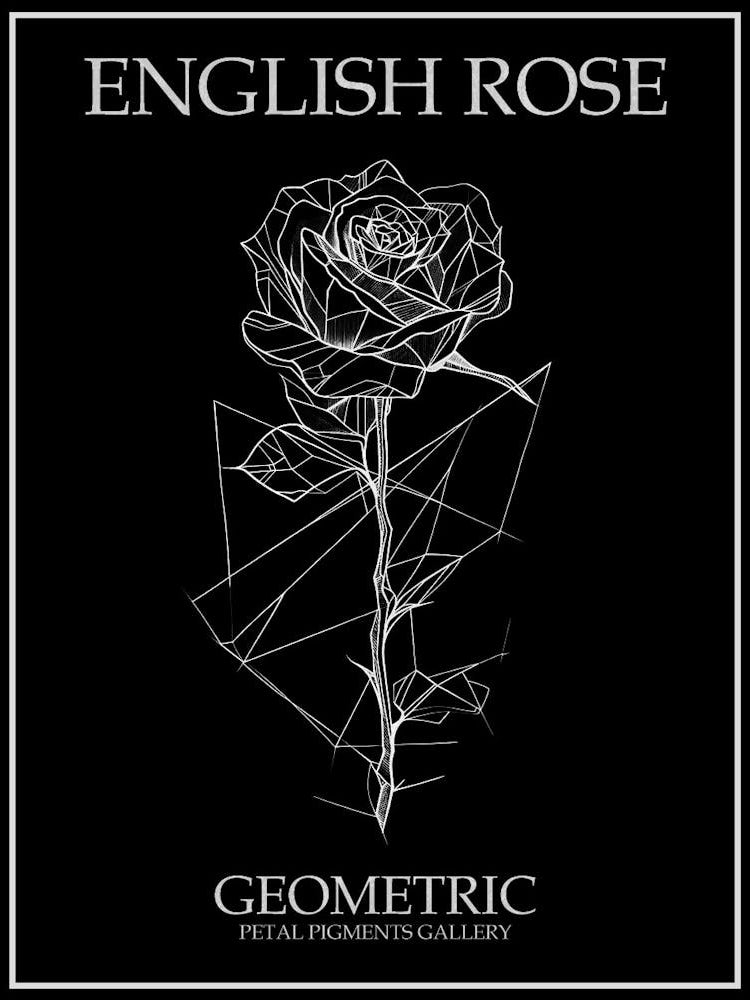 English Rose Geometric Line Drawing 4 Poster Inverted