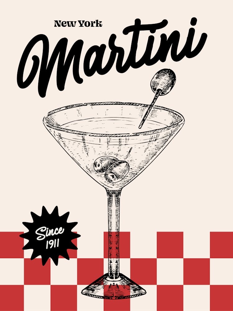 Checkered Martini Print Red