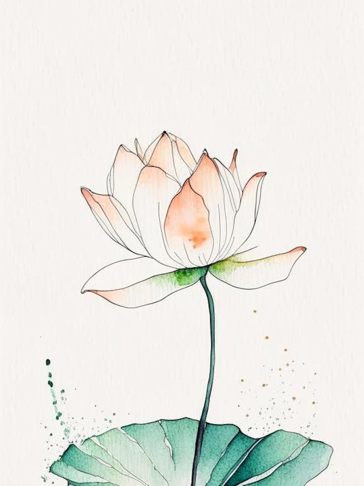 Lotus Flower In Garden Minimal Watercolour 4