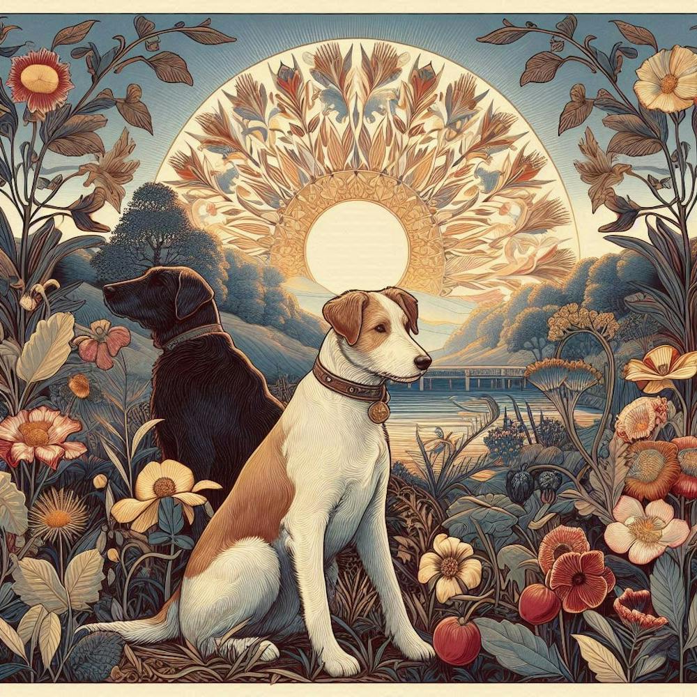 'Dogs In The Garden' William Morris style