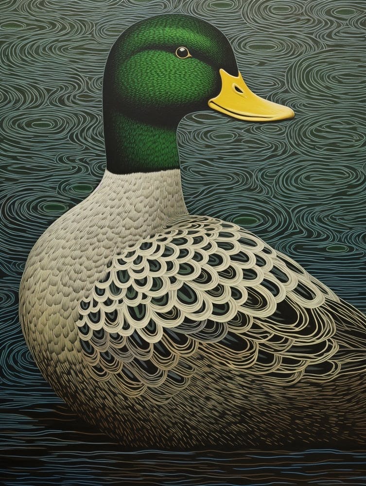 Peinture d'oiseau inspirée de Ohara Koson Canard 2