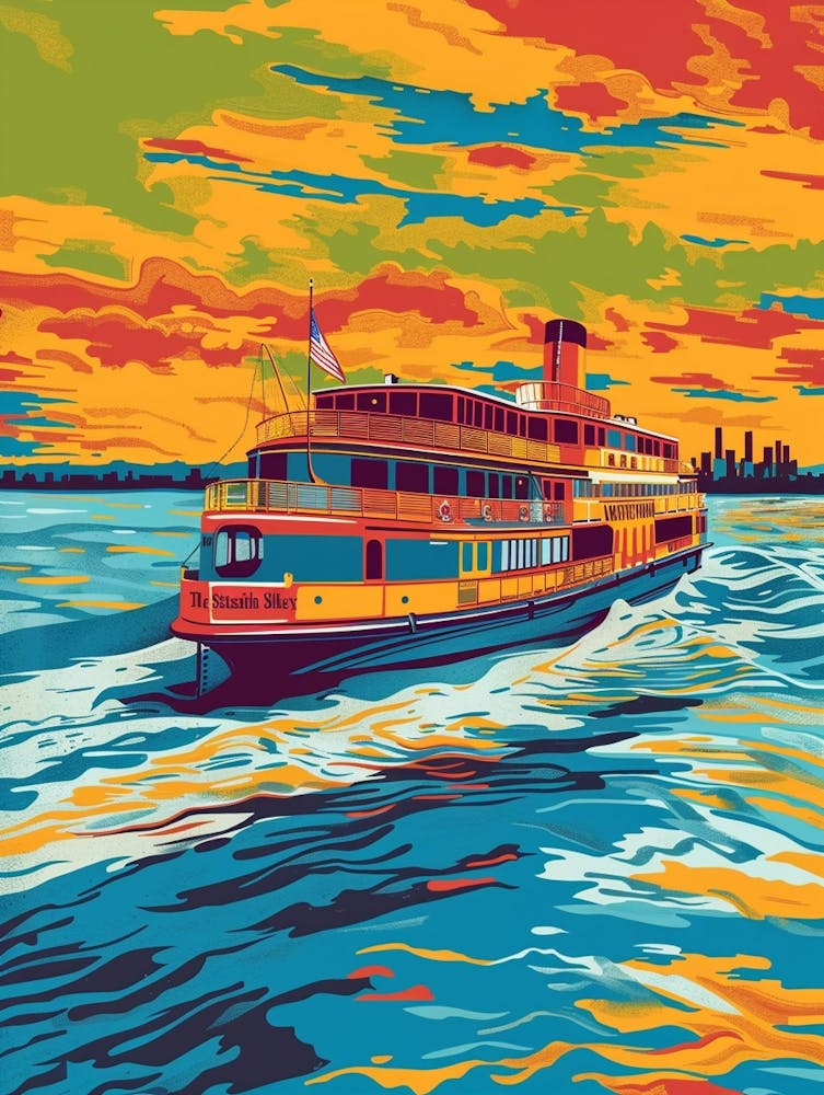 The Staten Island Ferry New York Colourful Silkscreen Illustration 1