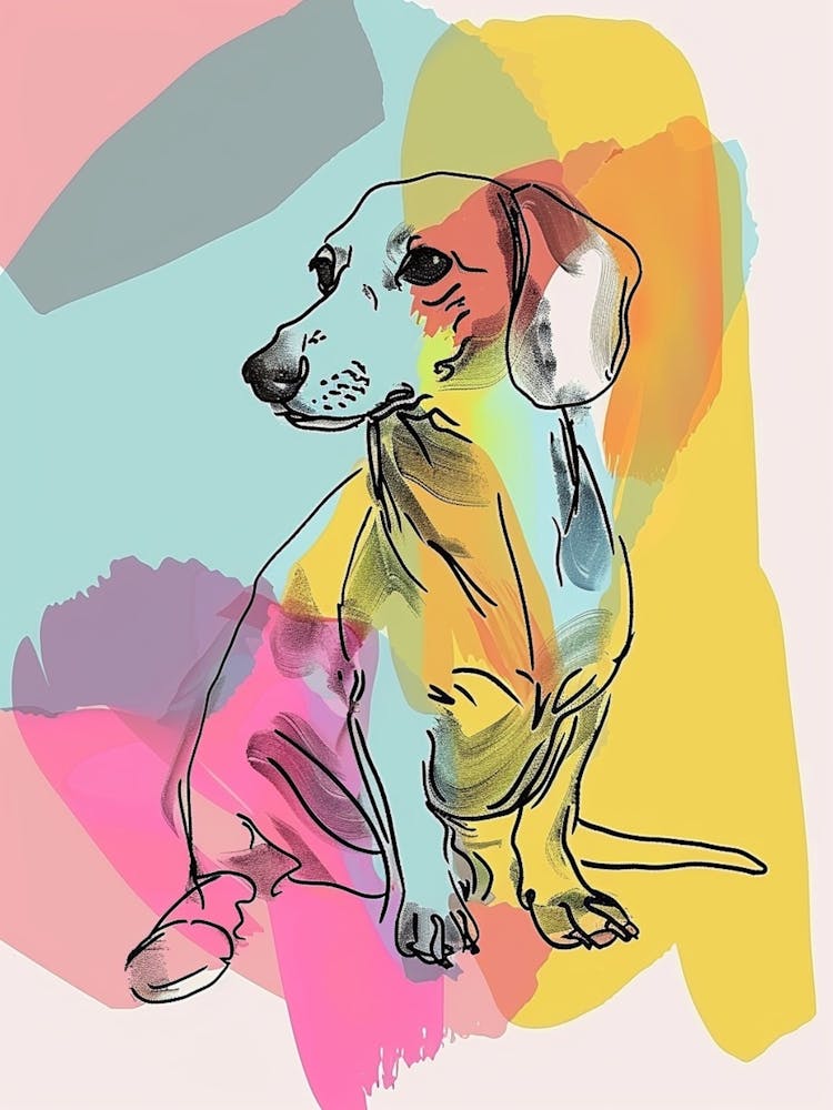 Dachshund Watercolour Dog Pastel Line Illustration 2