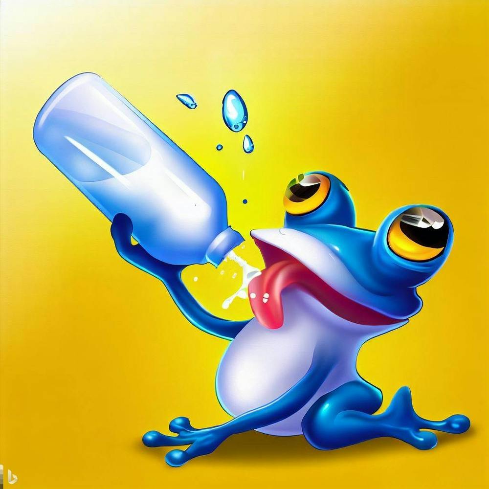 Frog Drinking Water From A Bottle