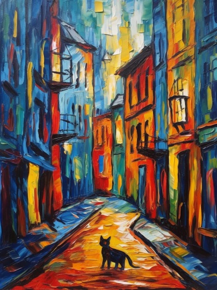 Painting Of London With A Cat In The Style Of Expressionism 1