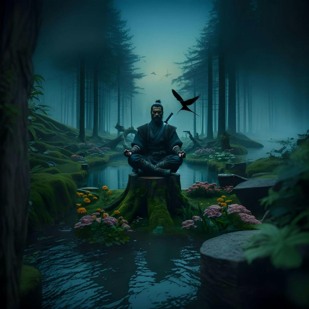 Meditating Man In The Forest
