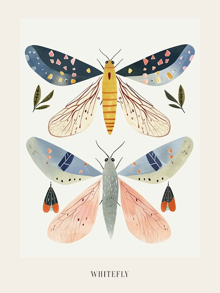 Colourful Insect Illustration Whitefly 12 Poster