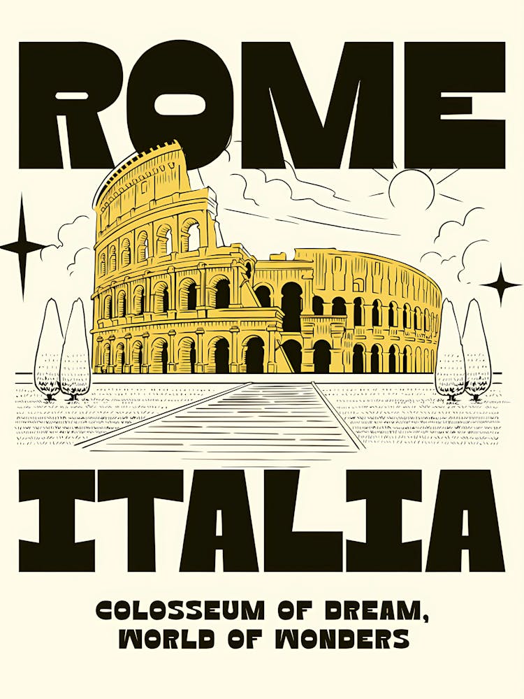 Rome Colosseum Travel Poster Illustration Italy Landmark