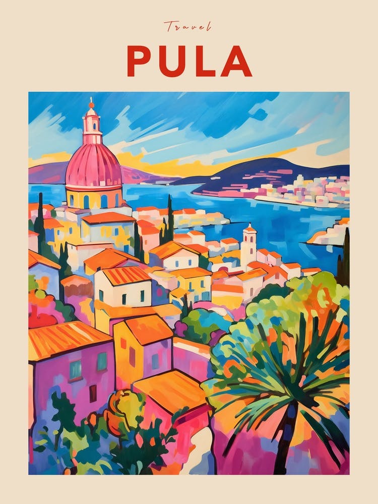 Pula Croatia 3 Fauvist Travel Poster