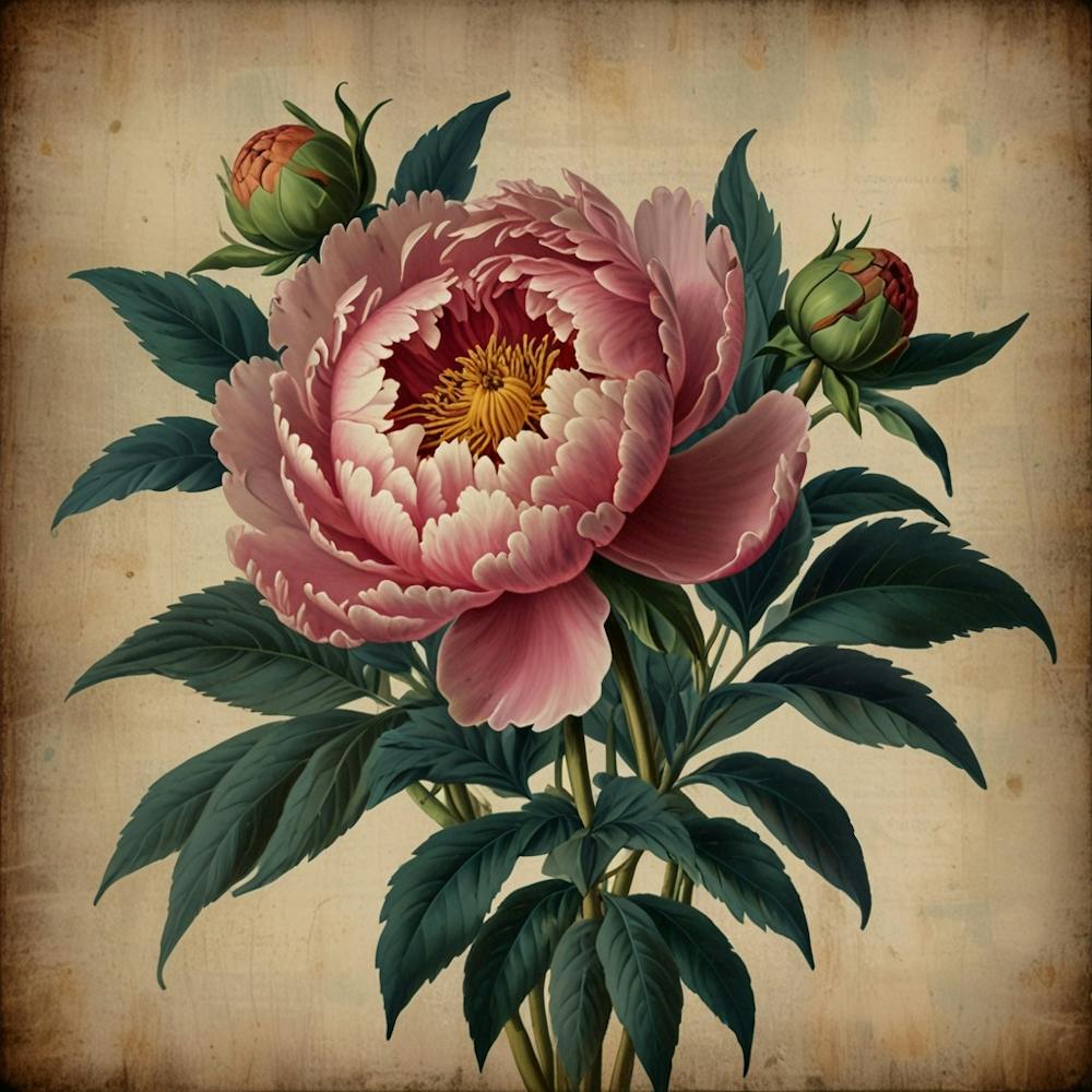 Default Peony 2 Floral Botanical Vintage Poster Flower Canvas 0
