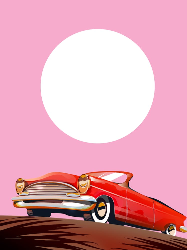 Vintage Car On A Pink Background
