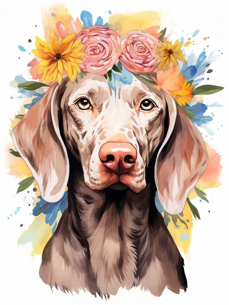 Weimaraner Portrait With A Flower Crown, Matisse Painting Style 3