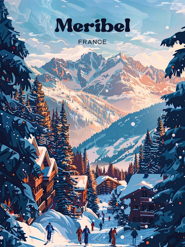Meribel France Winter Resort Art Illustration