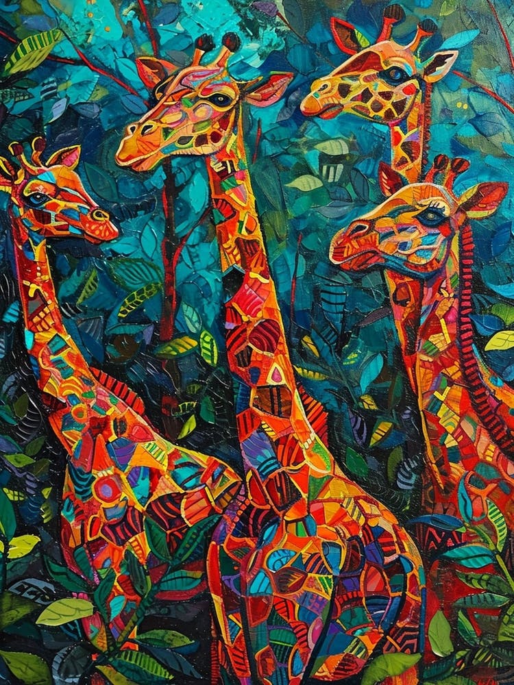 Geometric Giraffe In The Leaves 1