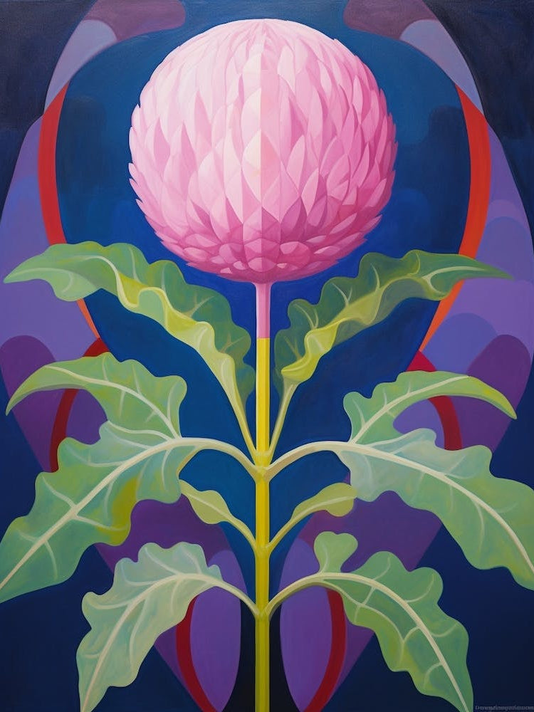 Globe Amaranth 2 Hilma Af Klint Inspired Pastel Flower Painting