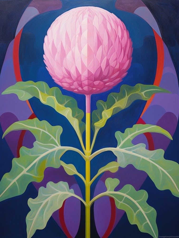 Globe Amaranth 2 Hilma Af Klint Inspired Pastel Flower Painting