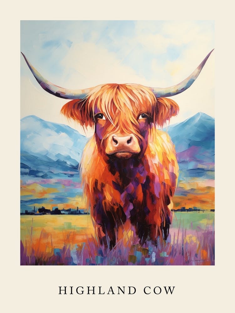 Colourful Impressionism Style Painting Of A Highland Cow Poster 5