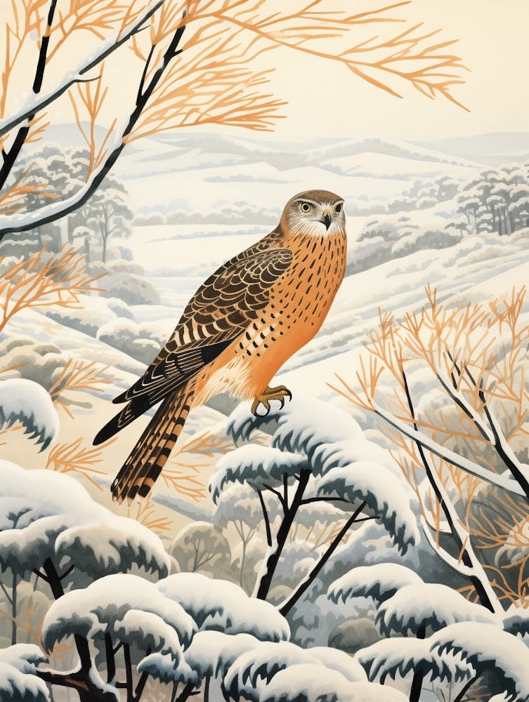 Busard Peinture d'oiseau d'hiver 3