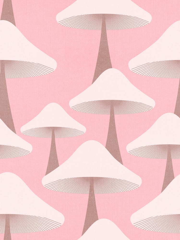 Minimal Retro Mushrooms Pastel Pink