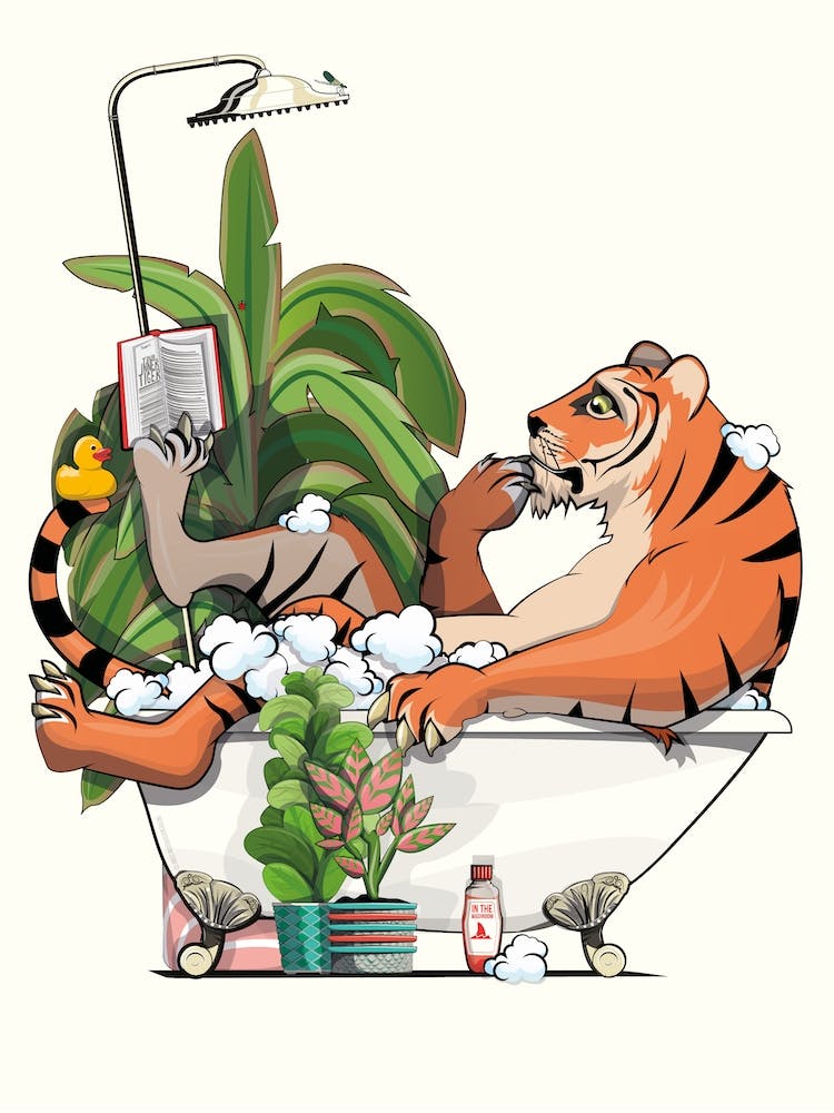 Tiger Reading In The Bath