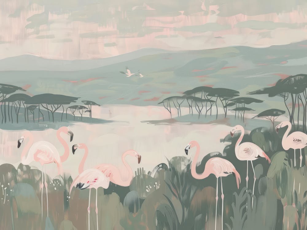 Pink Flamingoes Tropical Jungle Illustration 3