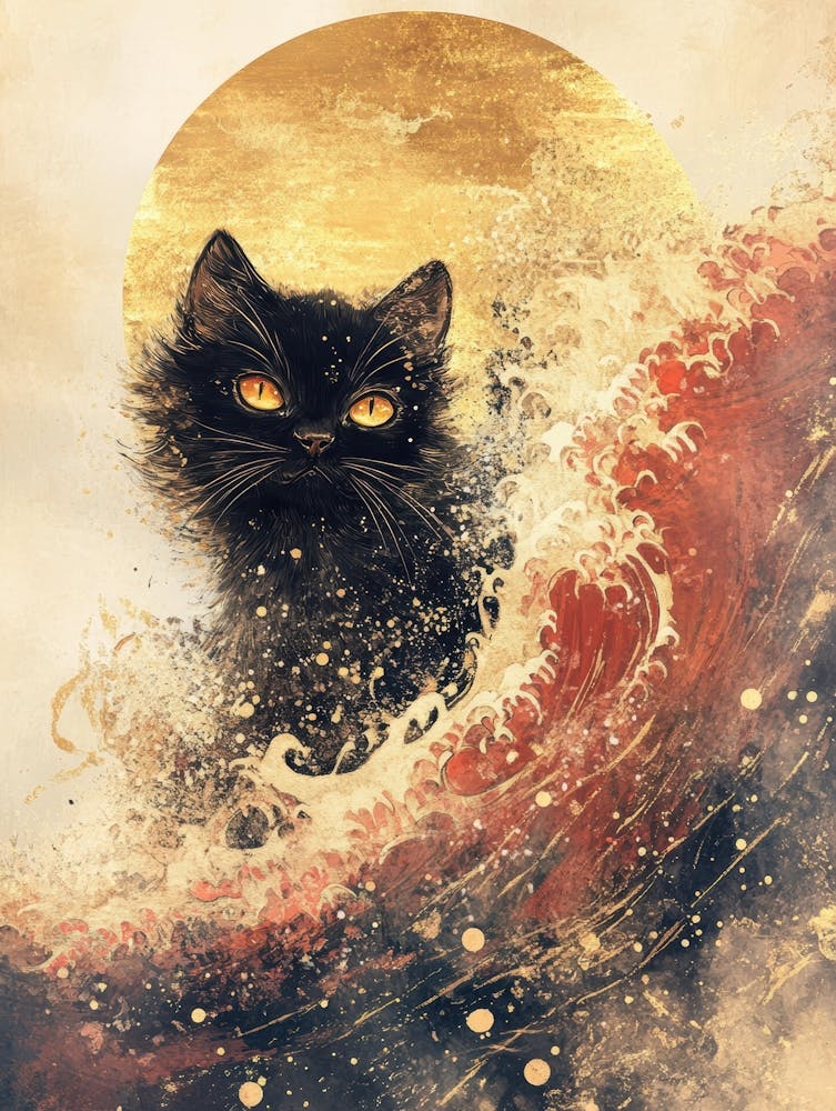 Black Cat In The Waves